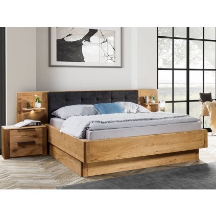 Dubová postel DENVER - DALLAS s panely a úložným prostorem (Provedení potahová látka KINGSTON 99 (tmavá), Rozměry postele 140 x 200 cm)