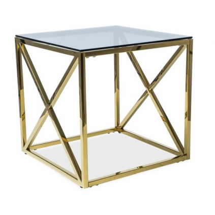 Konferenční stolek Elise čtvercový, čirá / zlatá