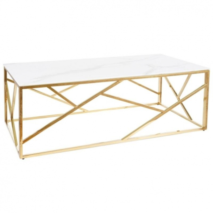 Konferenční stolek Escada obdélníkový, bílá / zlatá