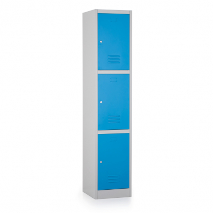 Kovová šatní skříňka - 3 boxy, 38 x 45 x 185 cm, cylindrický zámek, modrá - ral 5012