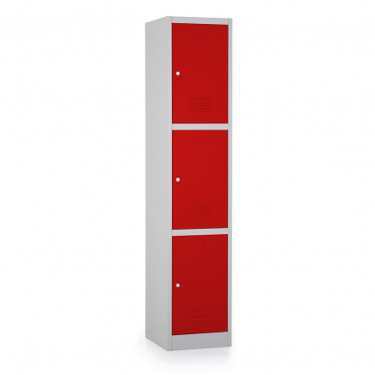 Kovová šatní skříňka - 3 boxy, 38 x 45 x 185 cm, cylindrický zámek, červená - ral 3000