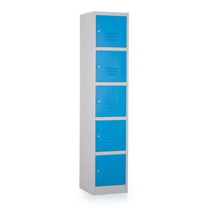 Kovová šatní skříňka - 5 boxů, 38 x 45 x 185 cm, cylindrický zámek, modrá - ral 5012