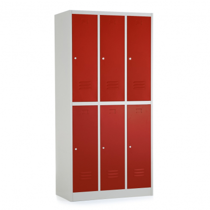 Kovová šatní skříňka - 6 boxů, 90 x 45 x 185 cm, cylindrický zámek, červená - ral 3000