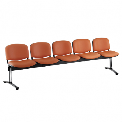 Kožená lavice ISO, 5-sedák - chromované nohy, oranžová