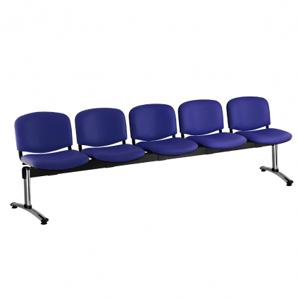 Kožená lavice ISO, 5-sedák - chromované nohy, modrá