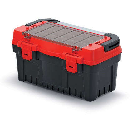 Kufr na nářadí s alu držadlem 47,6 × 26 × 25,6 cm, krabičky, červená