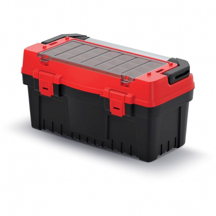 Kufr na nářadí s alu držadlem 54,8 × 27,4 × 28,6 cm, krabičky, červená
