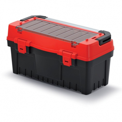 Kufr na nářadí s alu držadlem 59,4 × 28,8 × 30,8 cm, přepážky, červená