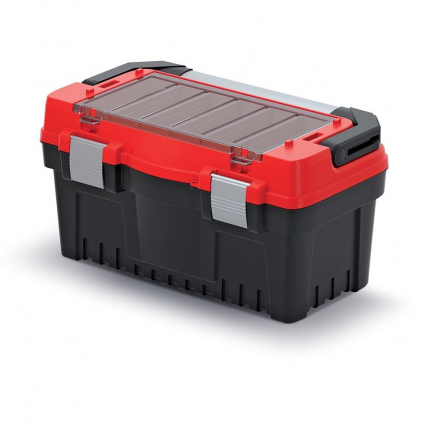Kufr na nářadí s alu držadlem a zámky 47,6 × 26 × 25,6 cm, přepážky, červená
