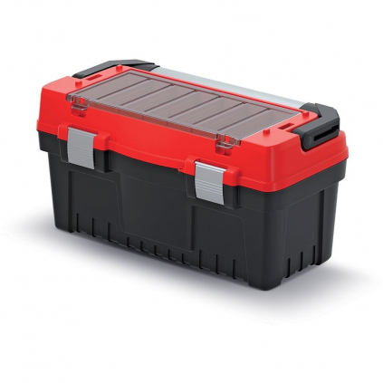 Kufr na nářadí s alu držadlem a zámky 54,8 × 27,4 × 28,6 cm, přepážky, červená