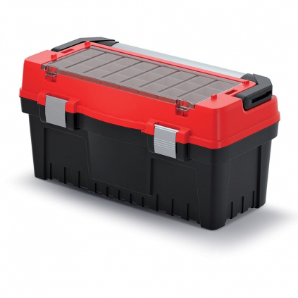 Kufr na nářadí s alu držadlem a zámky 59,4 × 28,8 × 30,8 cm, krabičky, červená