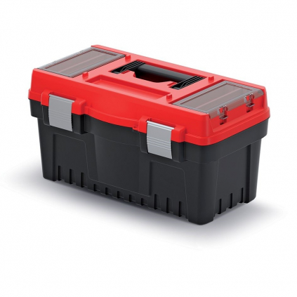 Kufr na nářadí s alu zámky 47,6 × 26 × 25,6 cm, přepážky, červená