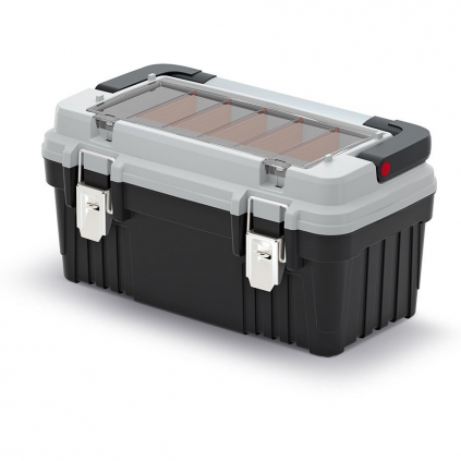 Kufr na nářadí s kovovým držadlem a zámky 47 × 25,6 × 23,8 cm, přepážky, šedá