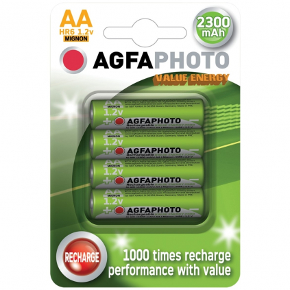 Nabíjecí NiMH baterie AgfaPhoto AA, 2300 mAh, 1,2 V, blistr 4 ks, nabíjecí