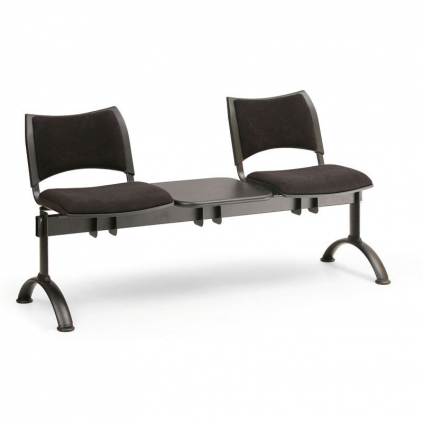 Čalouněná lavice SMART, 2-sedák + stolek - černé nohy, šedá