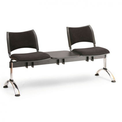 Čalouněná lavice SMART, 2-sedák + stolek - chromované nohy, černá