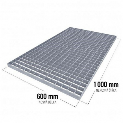 Ocelový podlahový rošt 60 x 100 x 3 cm, stříbrná