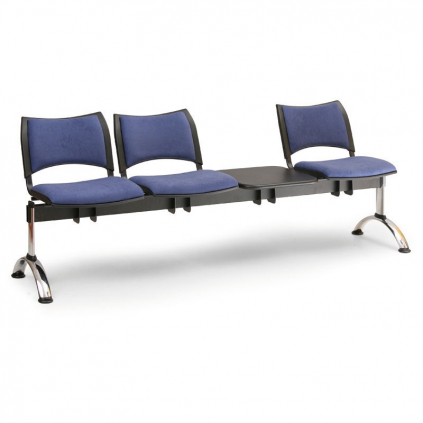 Čalouněná lavice SMART, 3-sedák + stolek - chromované nohy, šedá
