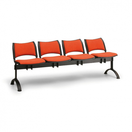 Čalouněná lavice SMART, 4-sedák - černé nohy, oranžová