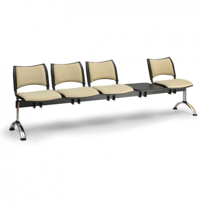 Čalouněná lavice SMART, 4-sedák + stolek - chromované nohy, šedá