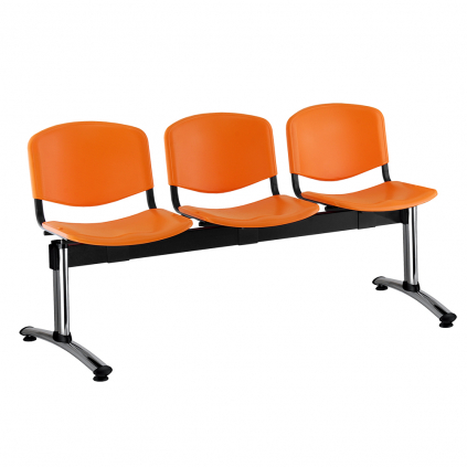 Plastová lavice ISO, 3-sedák - chromované nohy, oranžová
