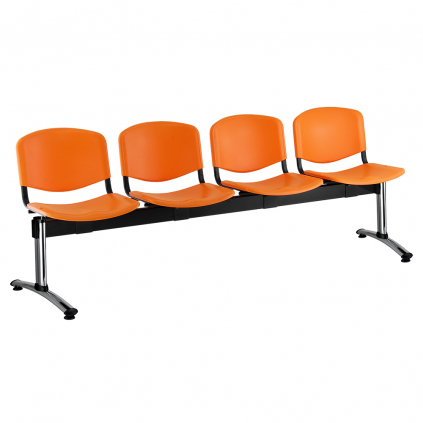 Plastová lavice ISO, 4-sedák - chromované nohy, oranžová
