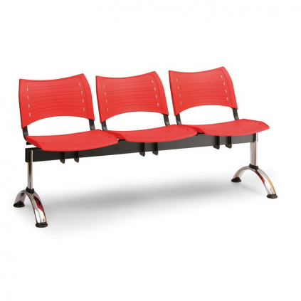 Plastová lavice VISIO, 3-sedák - chromované nohy, červená