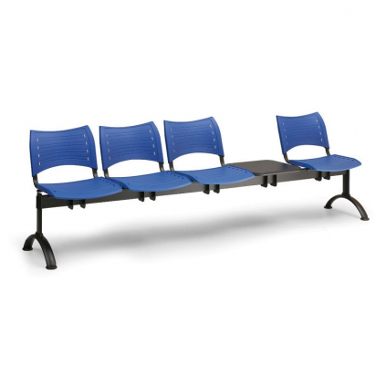 Plastová lavice VISIO, 4-sedák + stolek - černé nohy, modrá