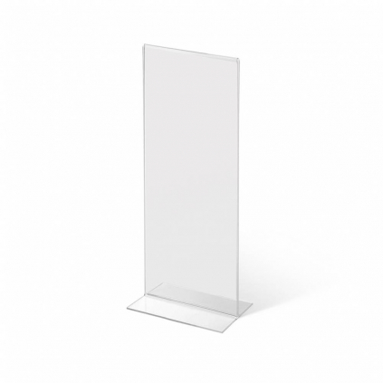 Plexi stojánek typu T na výšku, formát DL (pro 22 × 9,9 cm), čirá