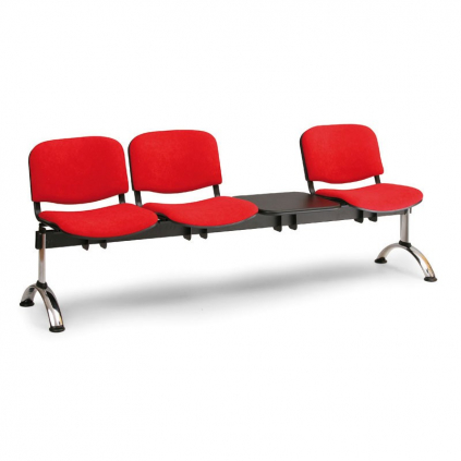Čalouněná lavice VIVA, 3-sedák + stolek - chromované nohy, oranžová