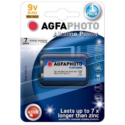 Power alkalická baterie AgfaPhoto 9 V, blistr 1 ks, alkalická