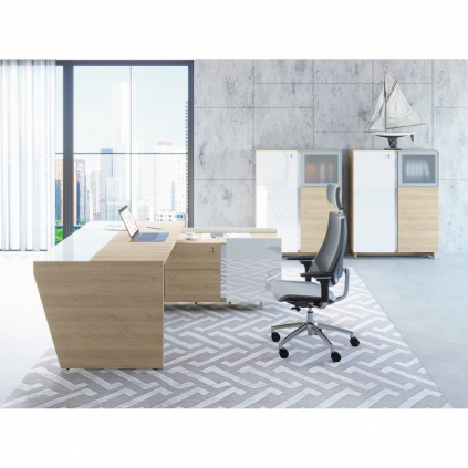 Sestava kancelářského nábytku Trevix 3, dub pískový / bílá