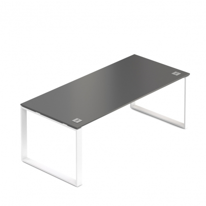Stůl Creator 200 x 90 cm, bílá podnož, 2 nohy, antracit