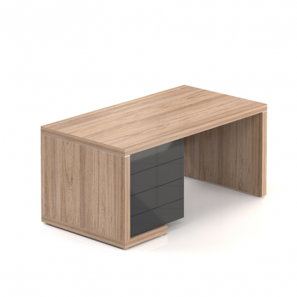 Stůl Lineart 160 x 85 cm + levý kontejner, jilm světlý / antracit