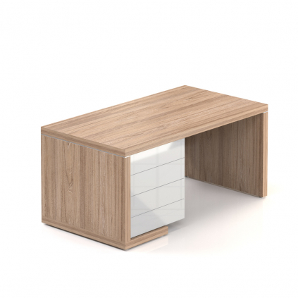 Stůl Lineart 160 x 85 cm + levý kontejner, jilm světlý / bílá