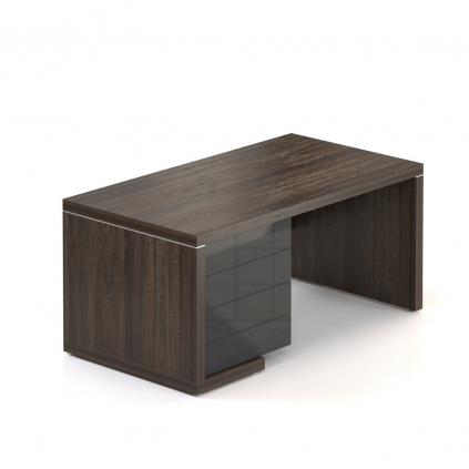 Stůl Lineart 160 x 85 cm + levý kontejner, jilm tmavý / antracit