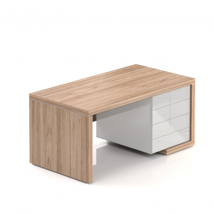 Stůl Lineart 160 x 85 cm + pravý kontejner, jilm světlý / bílá