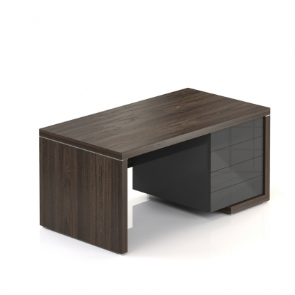 Stůl Lineart 160 x 85 cm + pravý kontejner, jilm tmavý / antracit