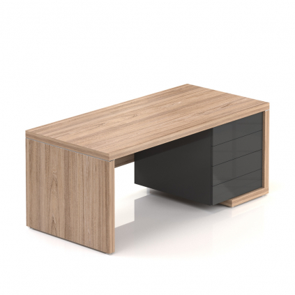 Stůl Lineart 180 x 85 cm + pravý kontejner, jilm světlý / antracit