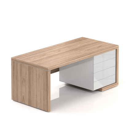 Stůl Lineart 180 x 85 cm + pravý kontejner, jilm světlý / bílá