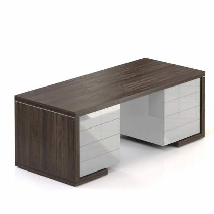 Stůl Lineart 200 x 85 cm + 2x kontejner, jilm tmavý / bílá