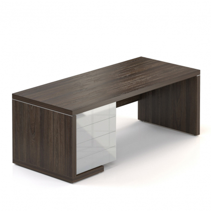 Stůl Lineart 200 x 85 cm + levý kontejner, jilm tmavý / bílá