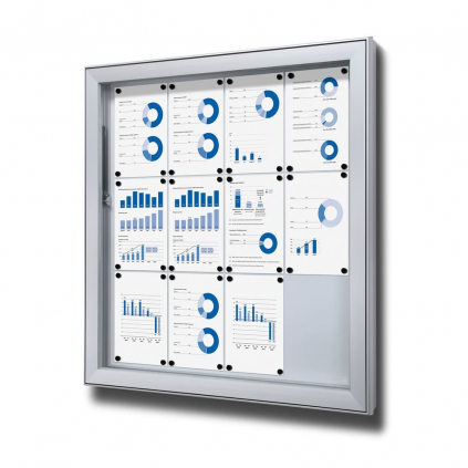 Venkovní uzamykatelná informační vitrína 12 x A4 - plechová záda, typ L, hliník