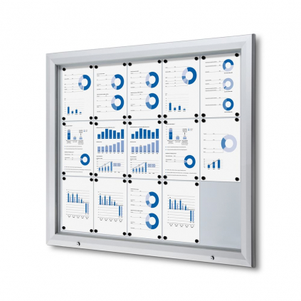Venkovní uzamykatelná informační vitrína 15 x A4 - plechová záda, protipožární, typ T, hliník