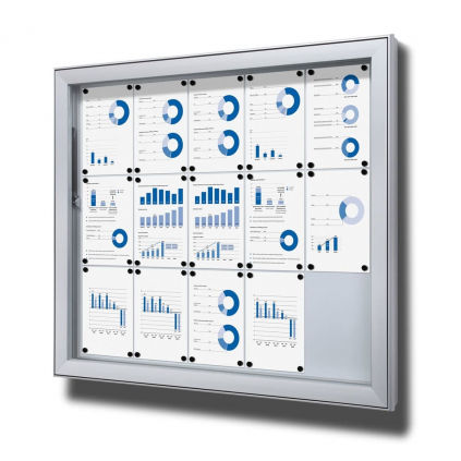 Venkovní uzamykatelná informační vitrína 15 x A4 - plechová záda, typ L, hliník