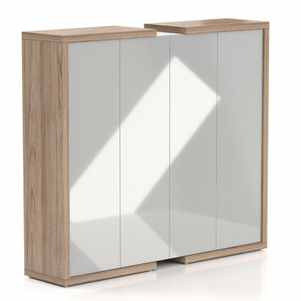 Vysoká skříň Lineart 211,2 x 50 x 187,6 cm, jilm světlý / bílá