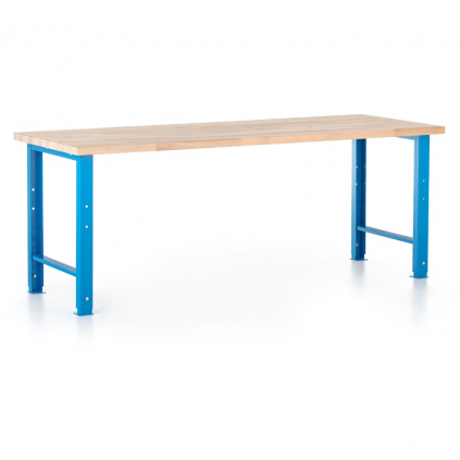 Výškově nastavitelný dílenský stůl 220 x 80 cm, modrá - ral 5012
