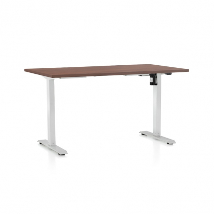 Výškově nastavitelný stůl OfficeTech A, 120 x 80 cm, bílá podnož, ořech