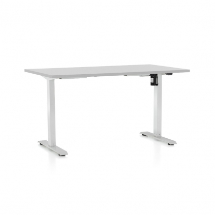Výškově nastavitelný stůl OfficeTech A, 120 x 80 cm, bílá podnož, světle šedá