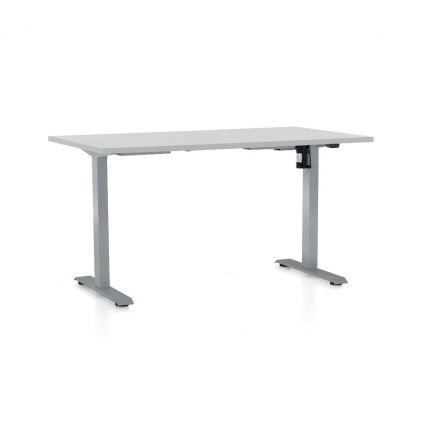 Výškově nastavitelný stůl OfficeTech A, 120 x 80 cm, šedá podnož, světle šedá